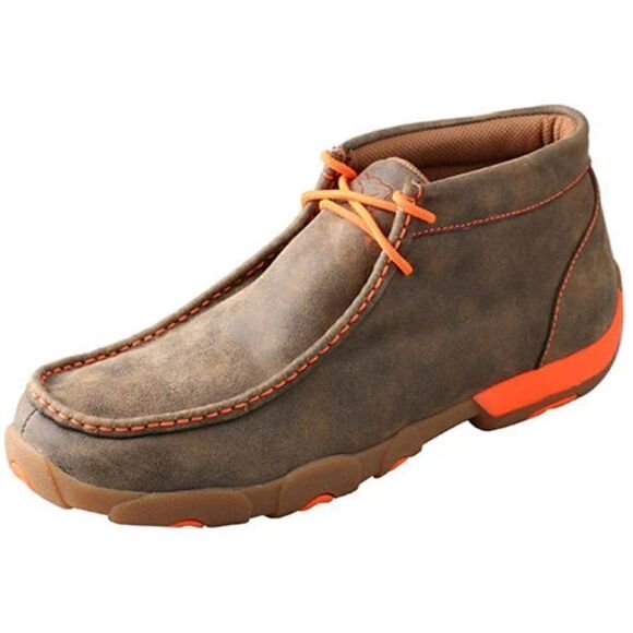 Twisted X Brown Leather Neon Orange Moccasin Moc Square Toe Ankle Driving Loafer - Picture 9 of 9